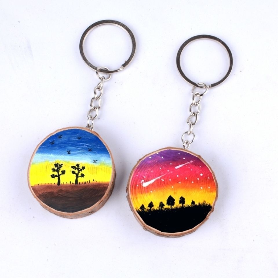 Wooden Keychain Annual Ring DIY Wood Keychain