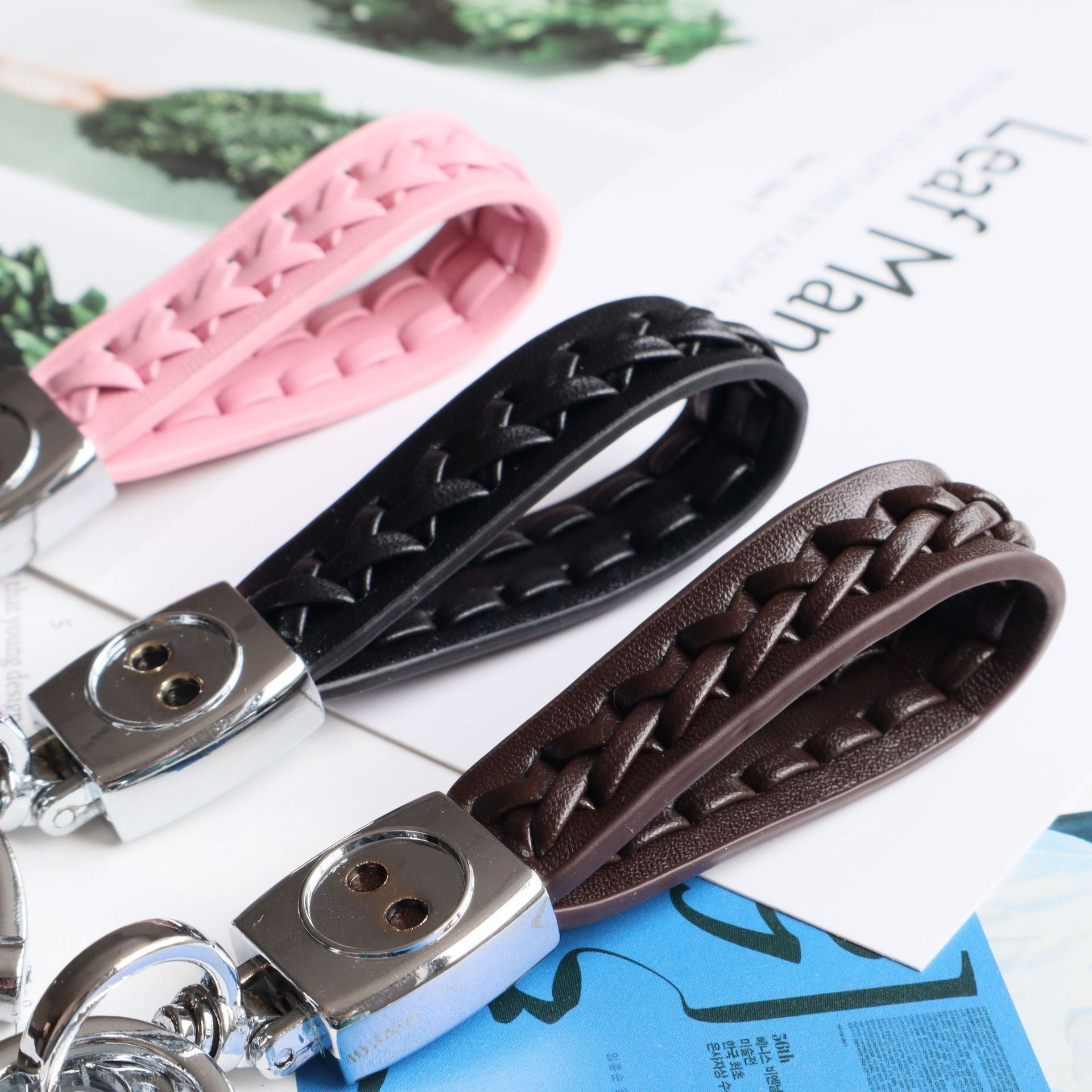 Leather Keychain Braided Rope Pendant Diy Car keychain – Pdodo